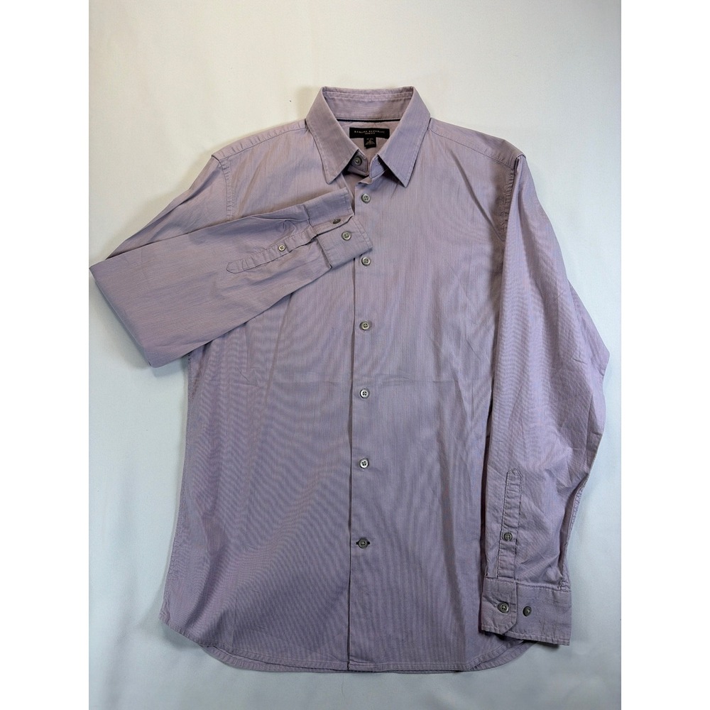 Banana Republic Mens Slim Fit Micro Stripe Button Down Shirt Purple M 15-15.5